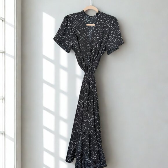 2 For $30 Pretty Garden Wrap Polka Dot Maxi Ruffle Black Short Sleeve dress XL - Picture 5 of 11